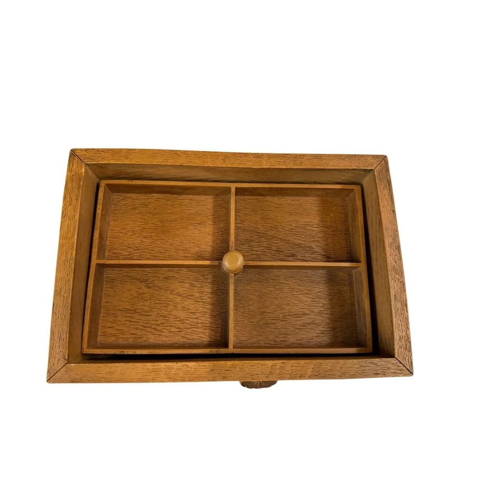 Vintage Wasa Resin Sewing Box Faux Wood Relief Carved Notions Organizer Chest
